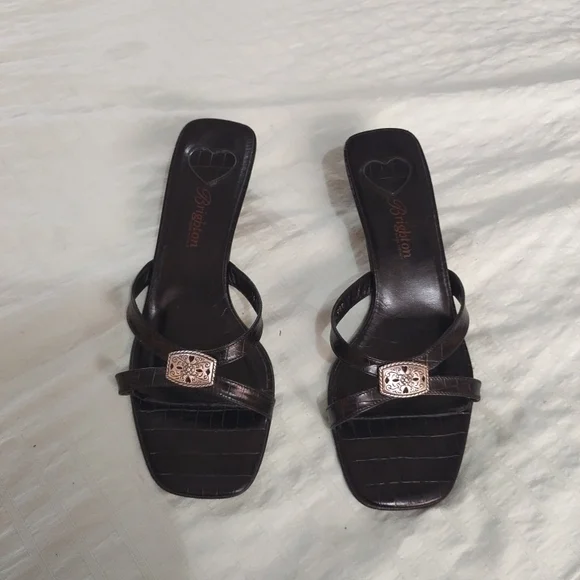 Brighton Black Croc-Embossed Strappy Slide Sandals Made In ITALY in Size 9M - Picture 9 of 9